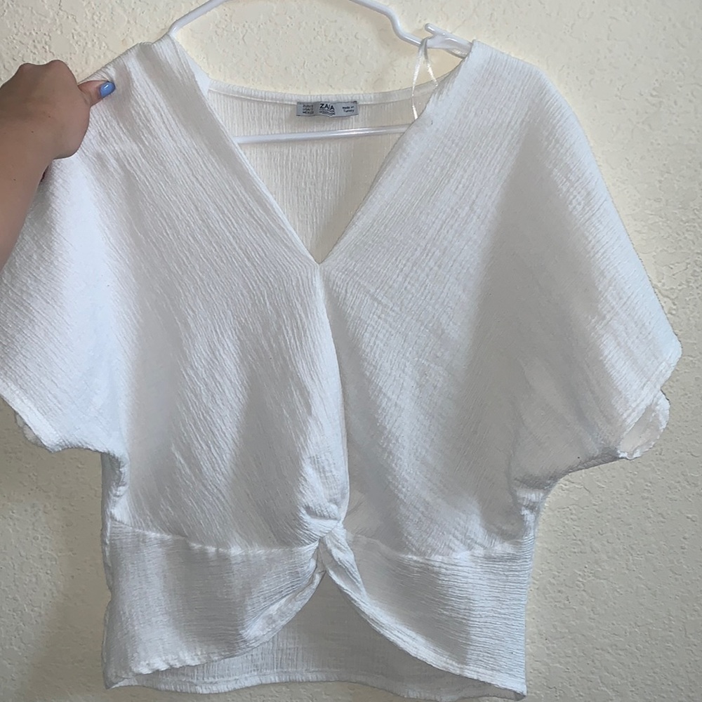 Zara white criss cross top size S